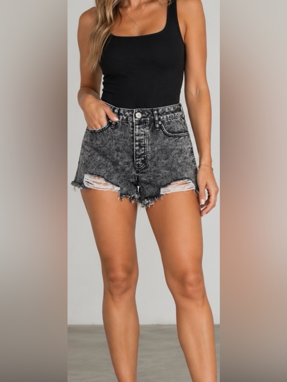 Tillyβs RSQ Black Acid Wash Distressed High Rise Denim Shorts
